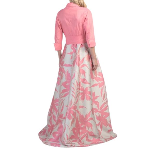 TERI JON Taffeta Shirt Waist Dress With Floral Jacquard - Picture 2 of 2